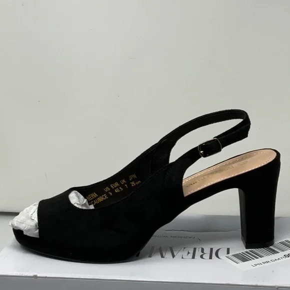NIB women’s Dream Pairs peep toe black suede heeled shoes, size 9 - Picture 4 of 10